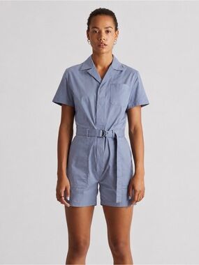Saturdays New York City Cotton Tencel Blend Light Blue Utility Romper with Belt